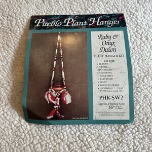 Vintage Beaded Pueblo Plant Hanger Kit Southwestern 36” Red Black Beaded Feather